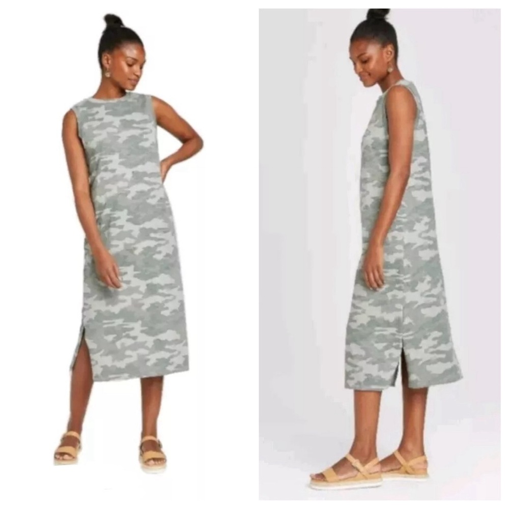 UNIVERSAL THREADS camo print midi dress sleeveless a-line long oversized relaxed